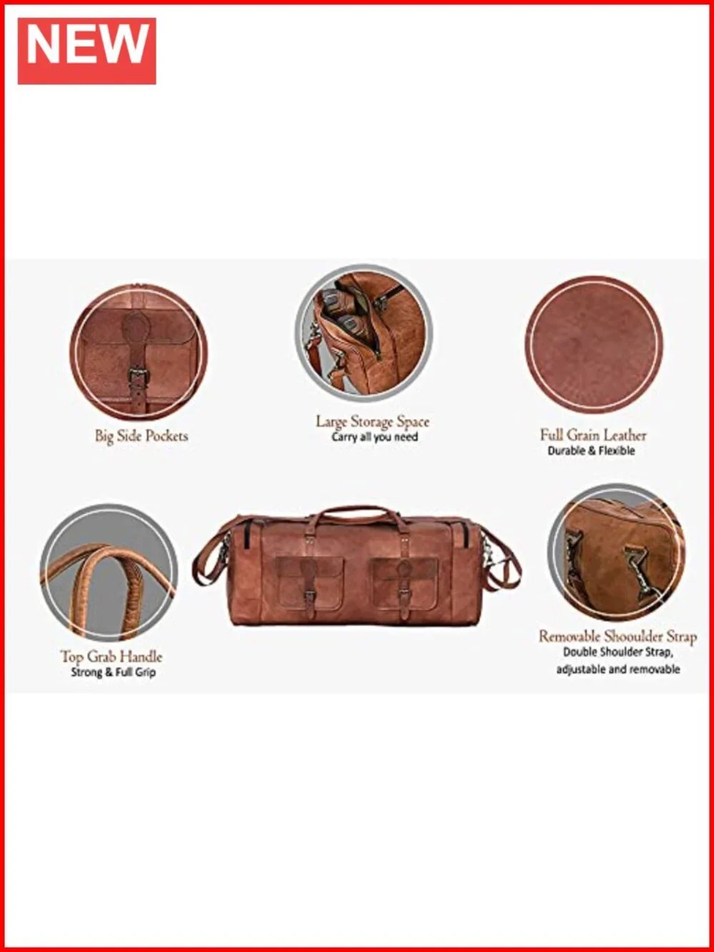 Large 32 Inch Full Grain Leather Duffel Bag Travel Gym Sports
